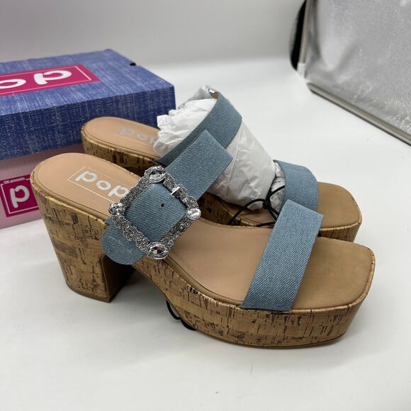 Pop Womens Sharice Heeled Sandals Denim Light Blue Size 9.5M - Picture 1 of 10